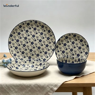 Navy Blue Ditsy Floral Stonewareware Setnerware